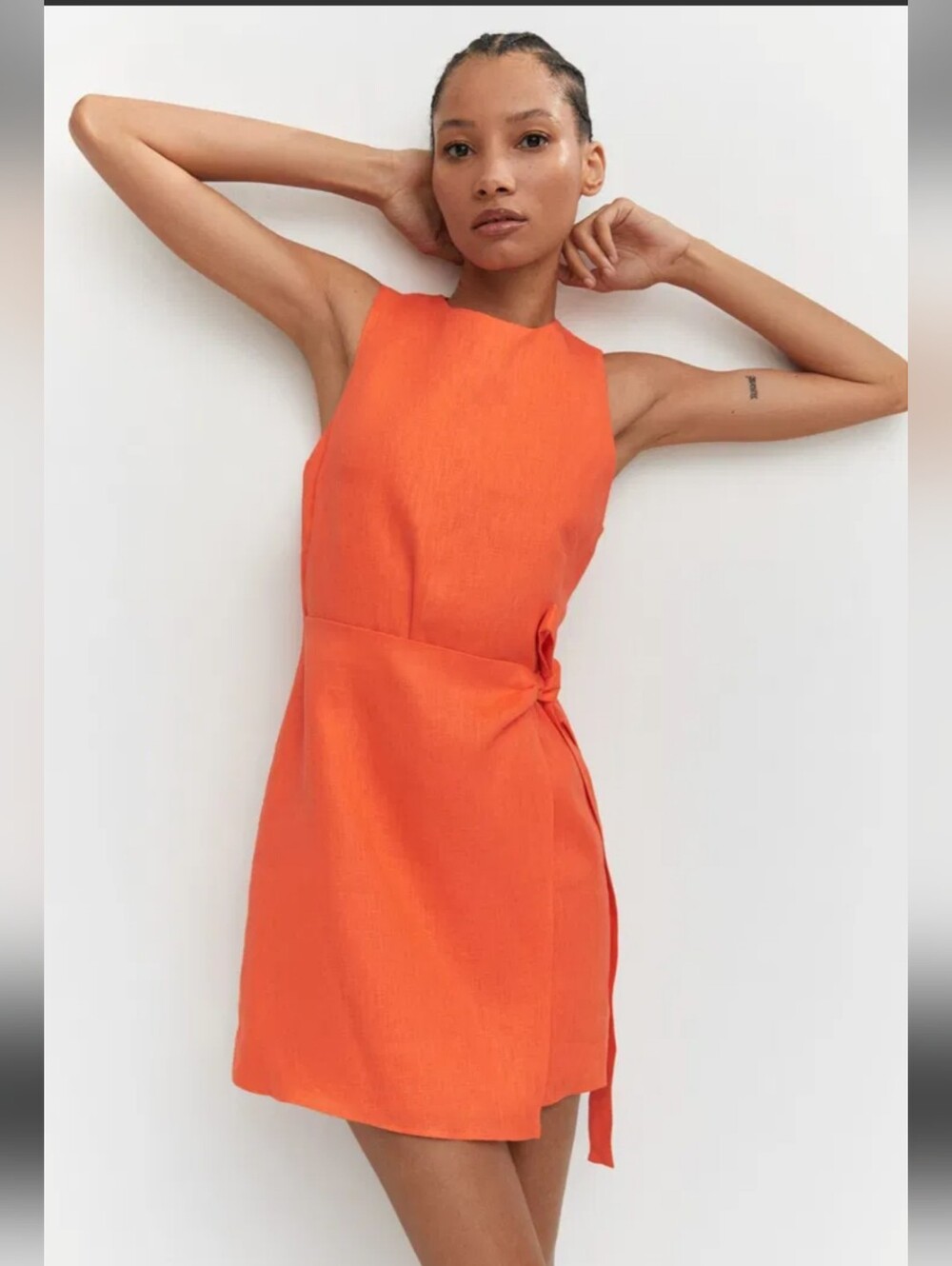 Mango NWT Orange Linen Sleeveless Tie-Waist Mini Dress S